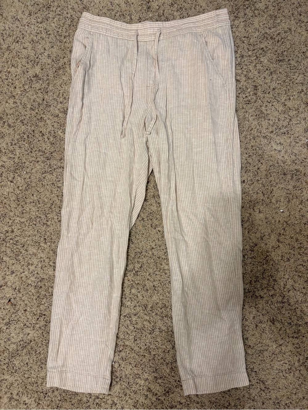 GAP Light Beige Striped Women’s Drawstring Linen Pants